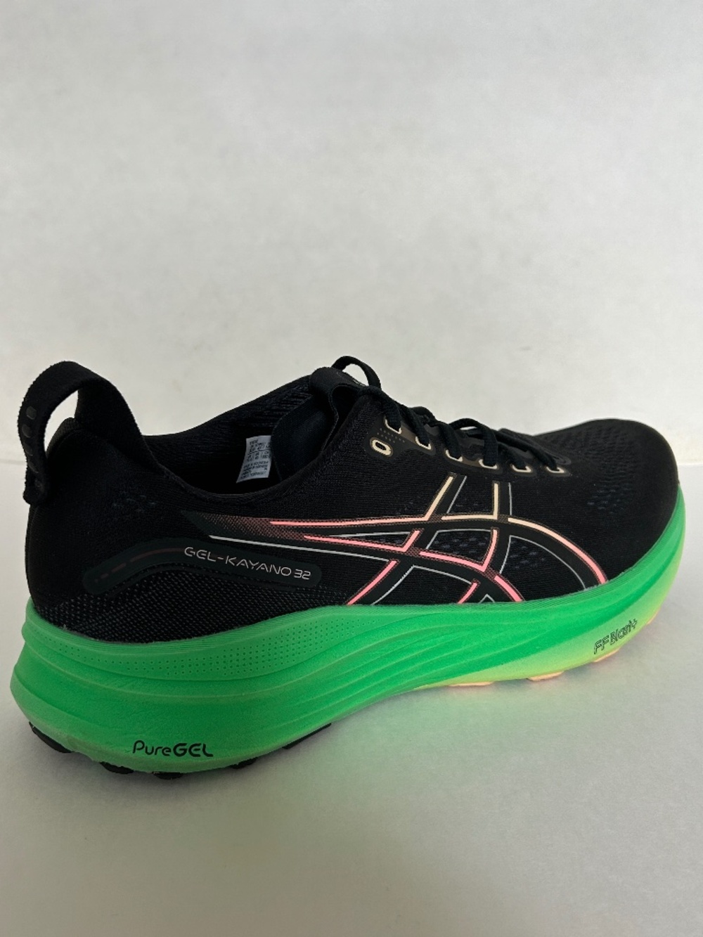 ASICS Men's Gel-Kayano 32 Running Shoes Black/Vital Green, 101C052, Size 12.5